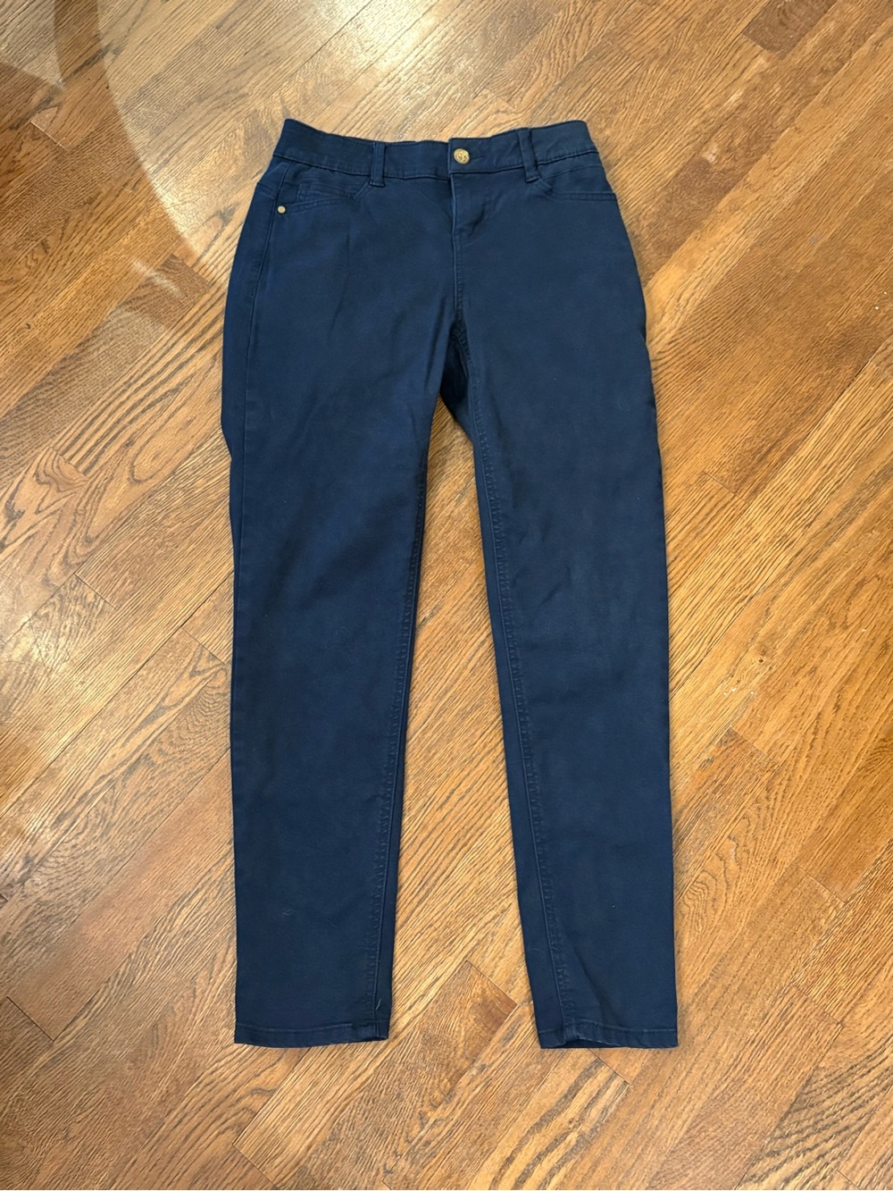 Draper James Navy Slim Ponte Pants with Gold Accent